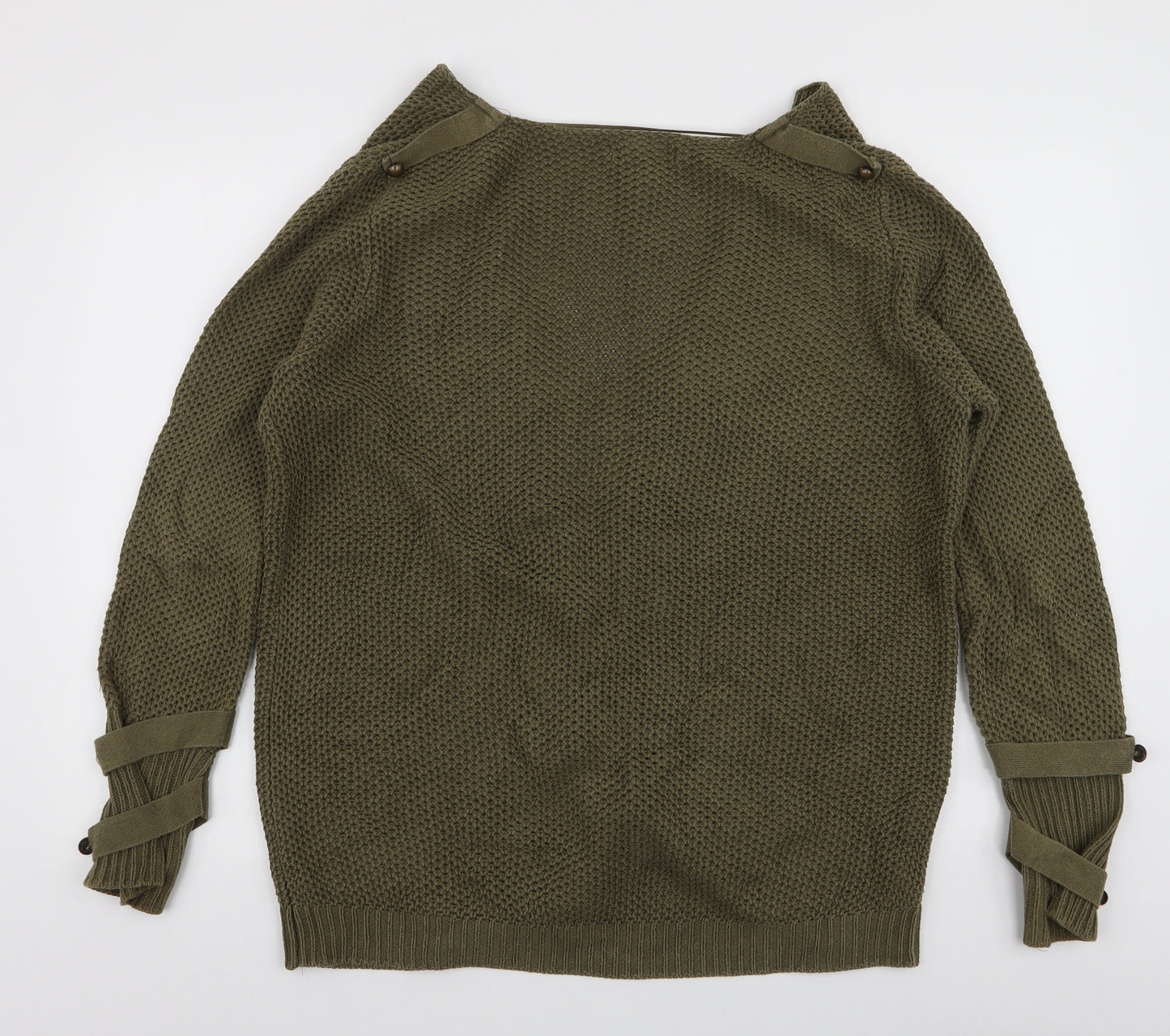 Mango Womens Green V-Neck  Cotton Cardigan Jumper Size L
