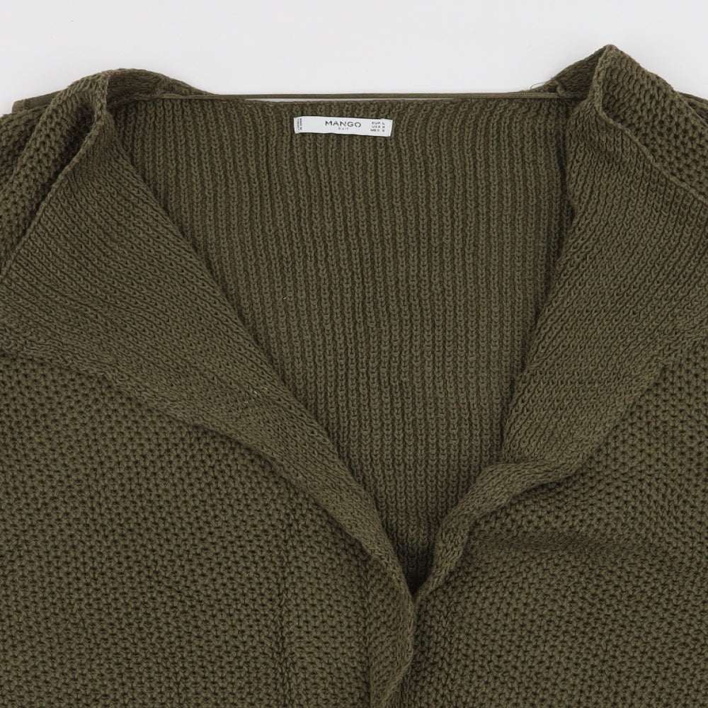 Mango Womens Green V-Neck  Cotton Cardigan Jumper Size L