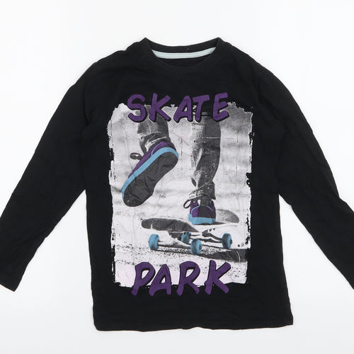 Dunnes Stores Boys Black  100% Cotton Jersey T-Shirt Size 6-7 Years Round Neck Pullover - Skate park