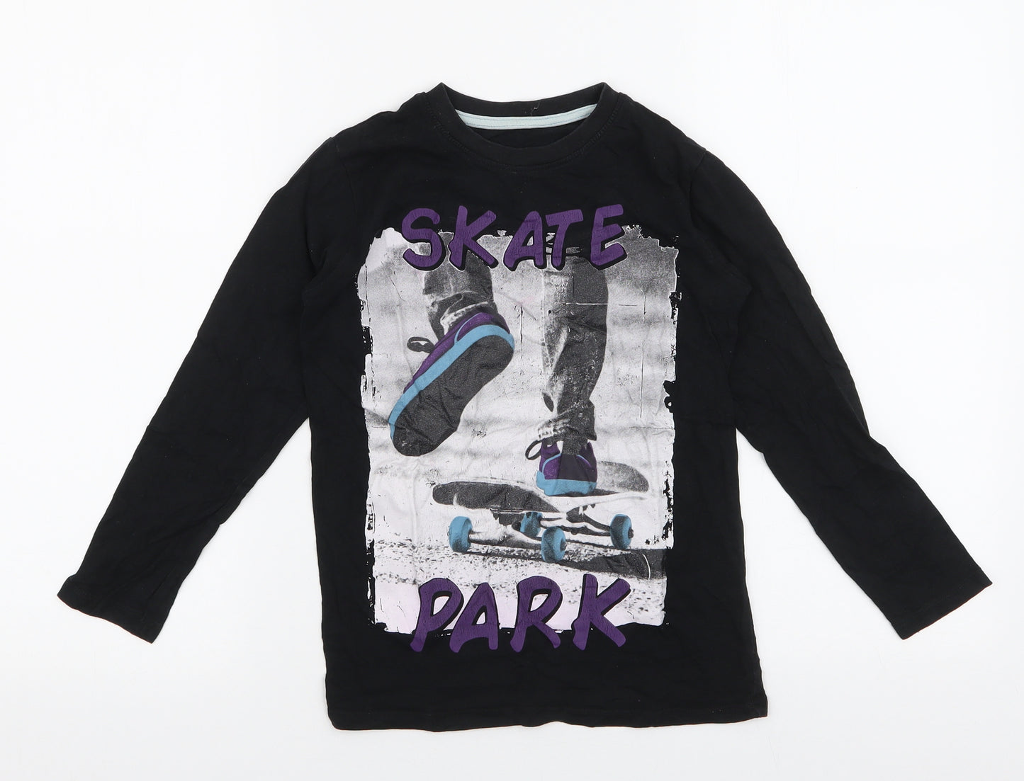 Dunnes Stores Boys Black  100% Cotton Jersey T-Shirt Size 6-7 Years Round Neck Pullover - Skate park