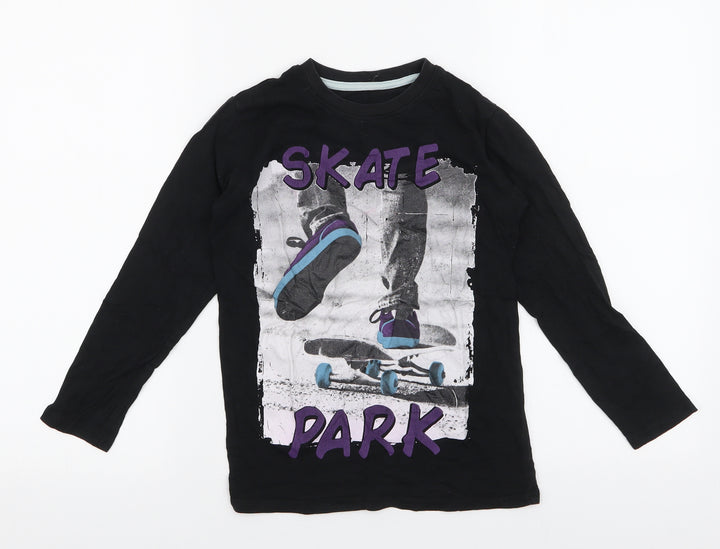 Dunnes Stores Boys Black  100% Cotton Jersey T-Shirt Size 6-7 Years Round Neck Pullover - Skate park
