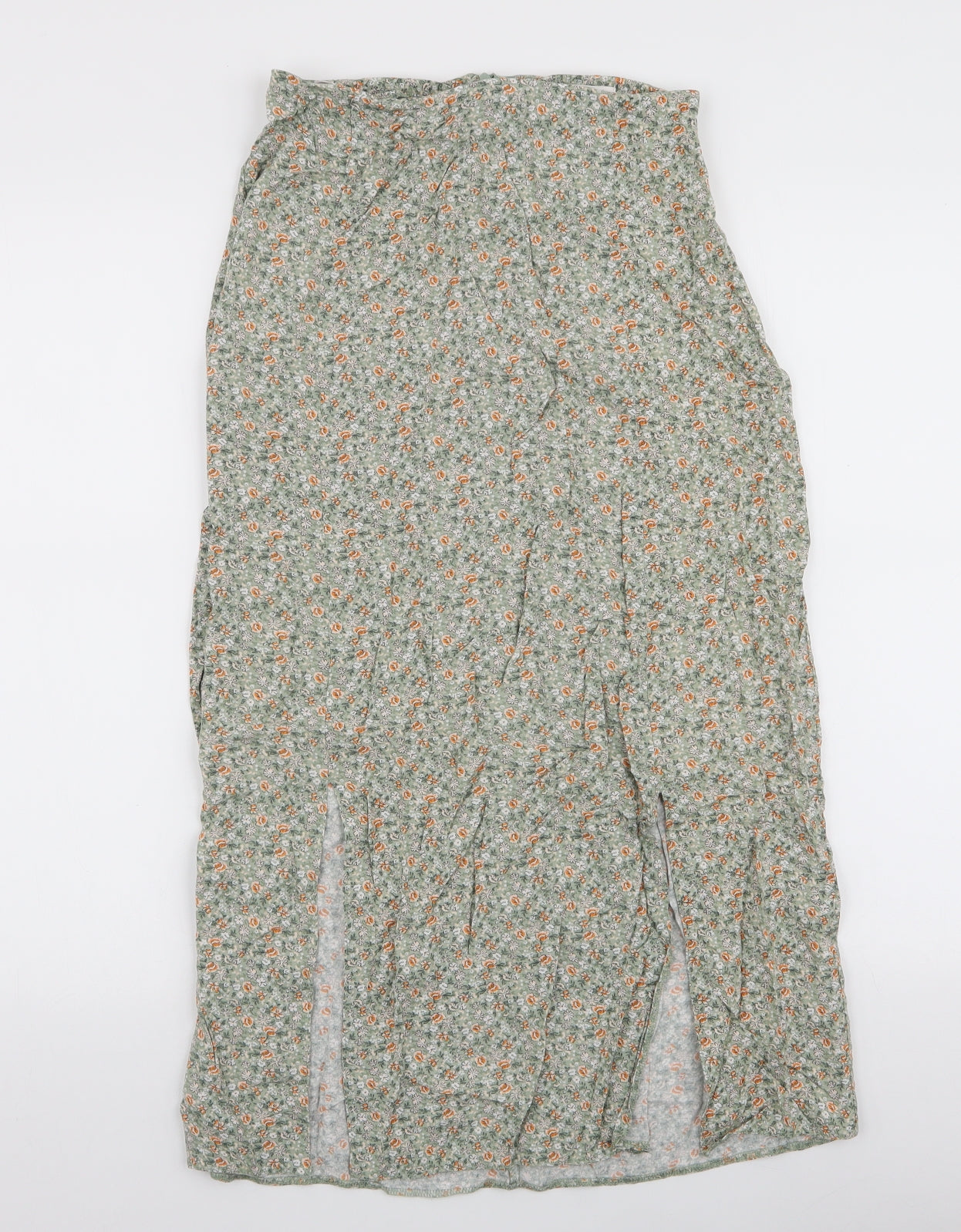 Primark Womens Green Floral Viscose Maxi Skirt Size 6   Zip