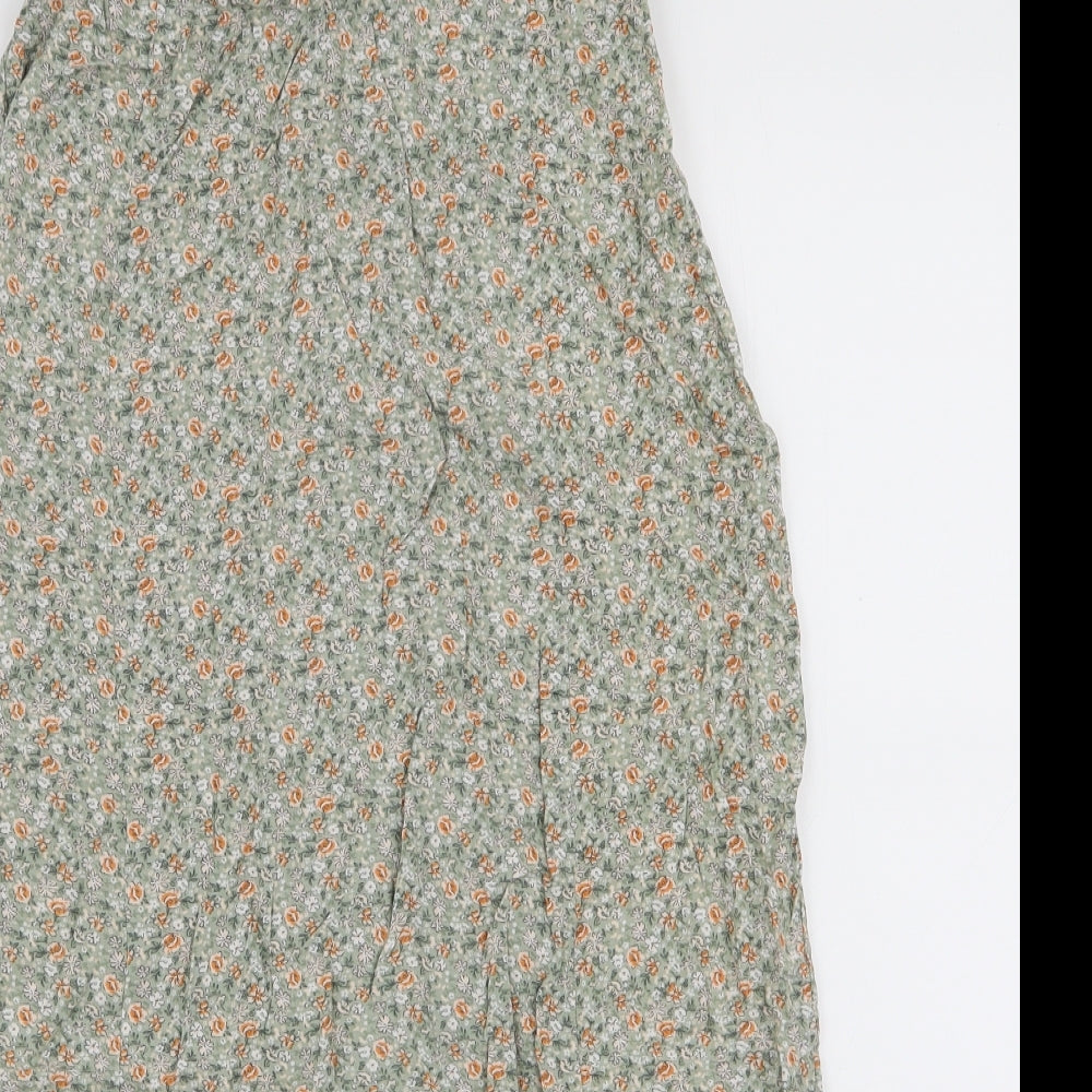 Primark Womens Green Floral Viscose Maxi Skirt Size 6   Zip