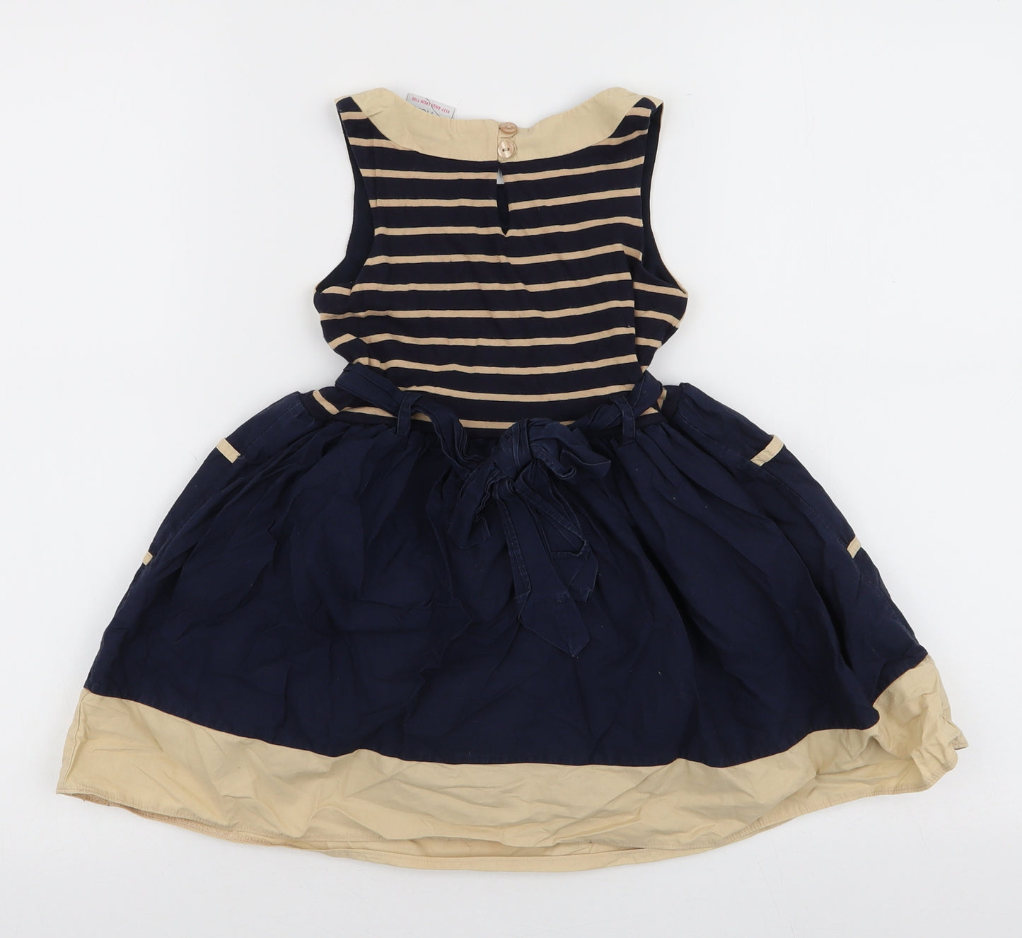 NEXT Girls Blue Striped Cotton Skater Dress  Size 6 Years  Round Neck Button
