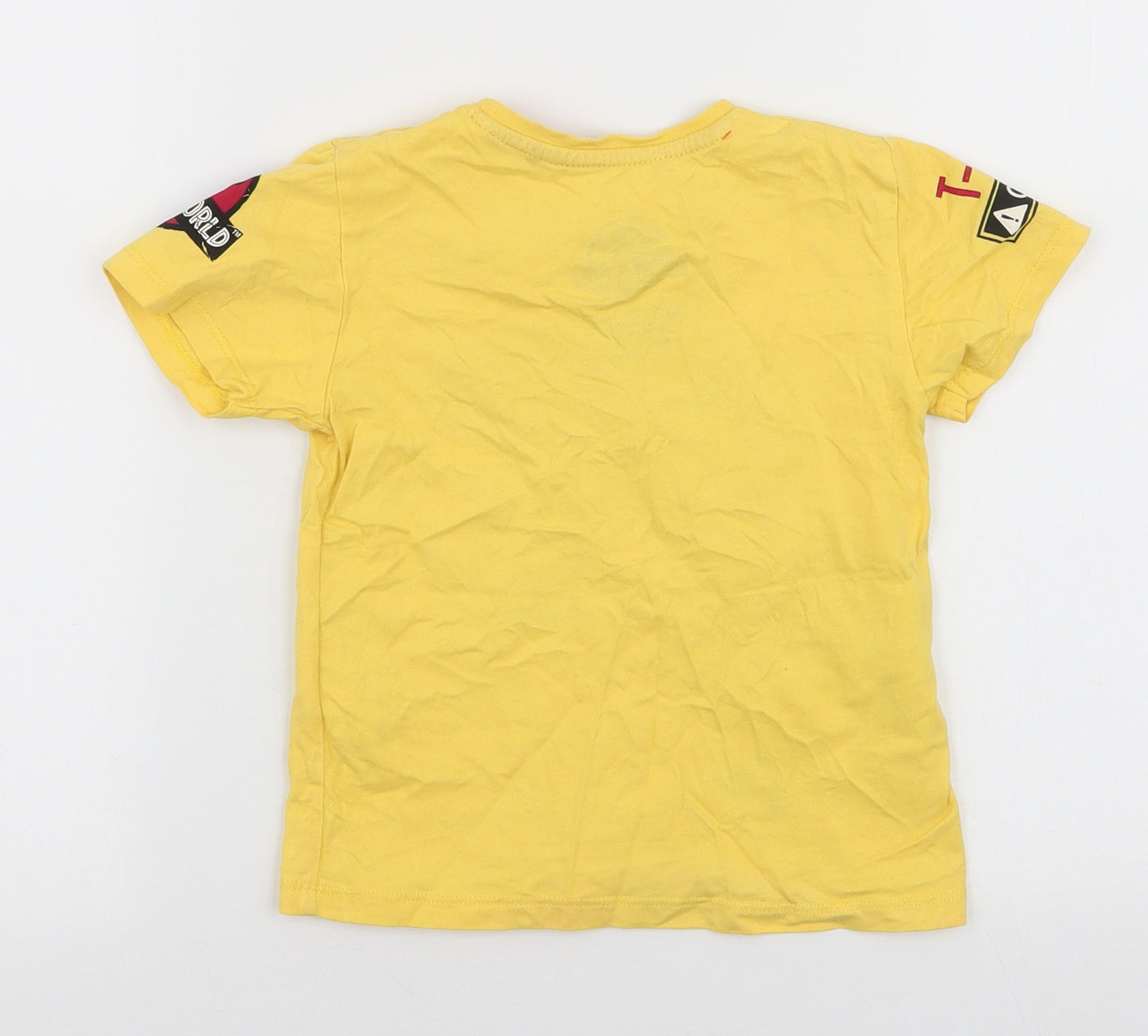 Jurassic World Boys Yellow  100% Cotton Jersey T-Shirt Size 3-4 Years Round Neck Pullover - T-Rex