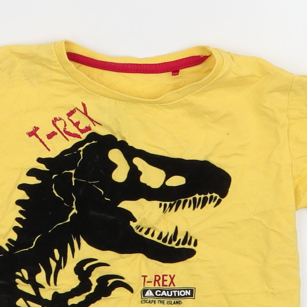 Jurassic World Boys Yellow  100% Cotton Jersey T-Shirt Size 3-4 Years Round Neck Pullover - T-Rex