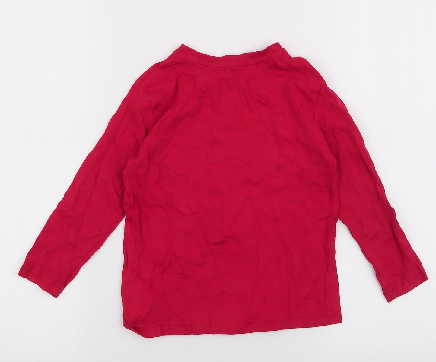 Primark Boys Red  100% Cotton Jersey T-Shirt Size 3-4 Years Round Neck Pullover - Dinosaur Christmas
