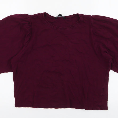 New Look Womens Purple  100% Cotton Cropped Blouse Size 10 Round Neck