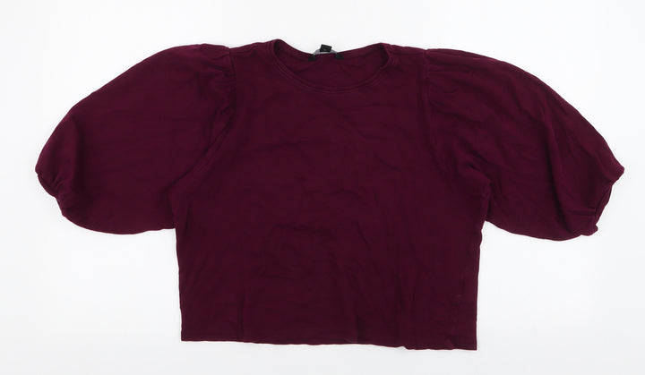 New Look Womens Purple 100% Cotton Cropped Blouse Size 10 Round Neck
