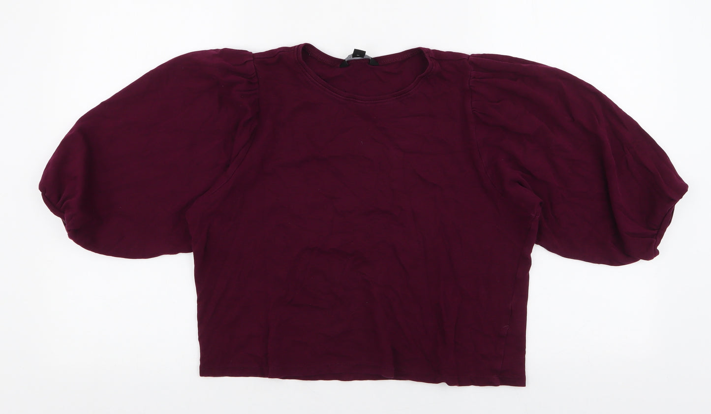 New Look Womens Purple  100% Cotton Cropped Blouse Size 10 Round Neck