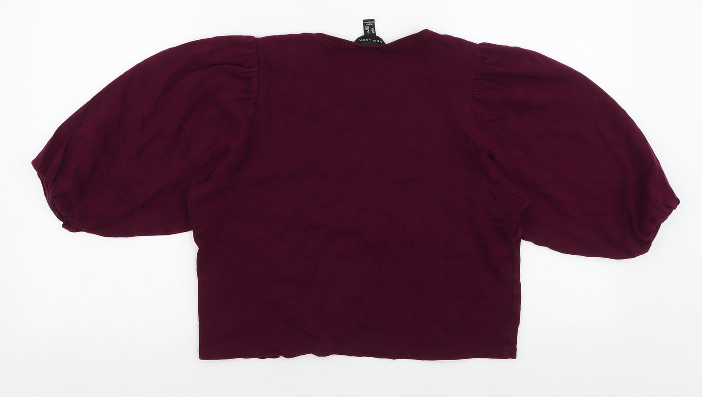 New Look Womens Purple  100% Cotton Cropped Blouse Size 10 Round Neck