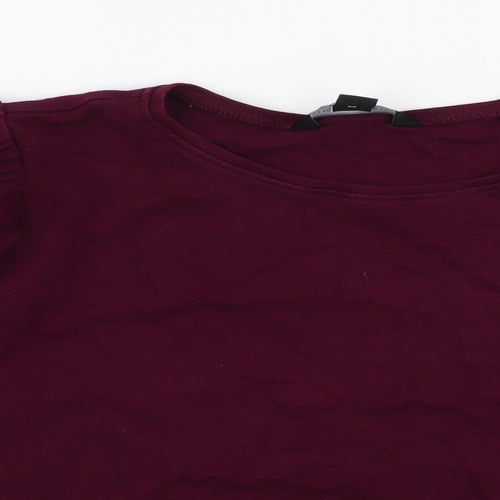 New Look Womens Purple  100% Cotton Cropped Blouse Size 10 Round Neck