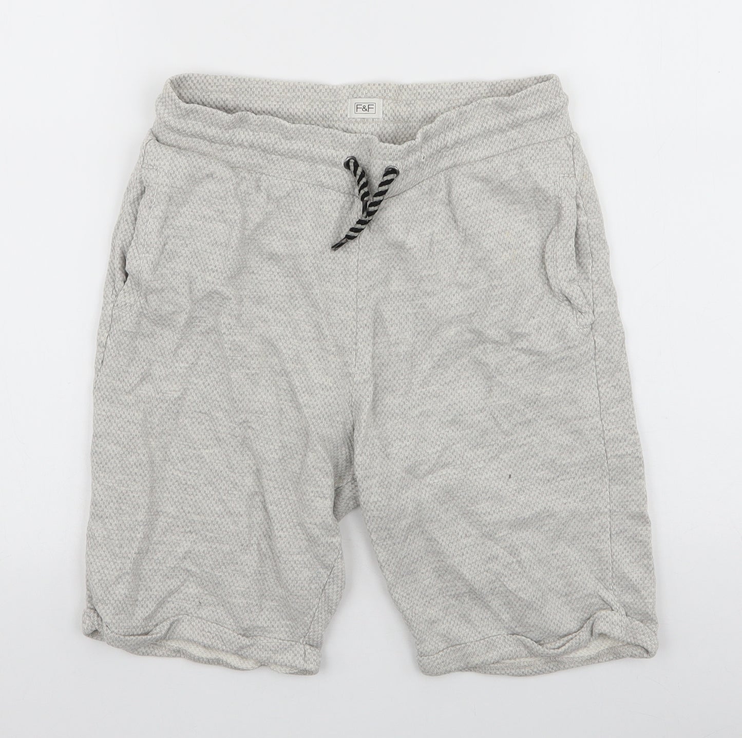 F&F Boys Grey  Cotton Sweat Shorts Size 12-13 Years  Regular Drawstring