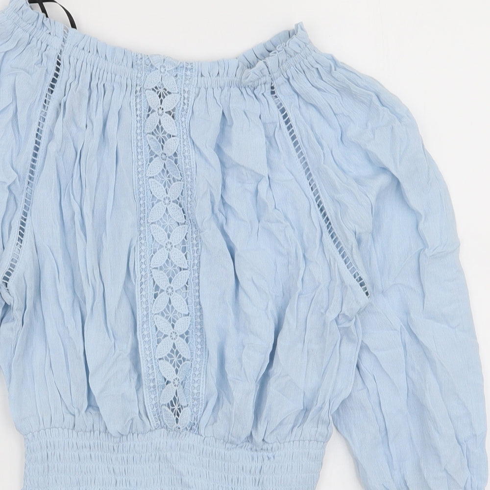 H&M Womens Blue  Viscose Basic Blouse Size 8 Off the Shoulder