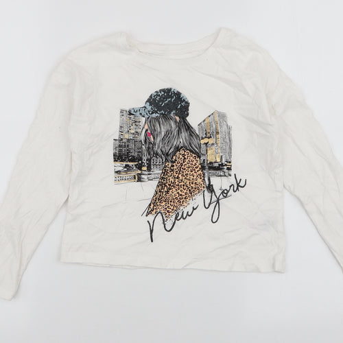 Dunnes Stores Girls White  100% Cotton Jersey T-Shirt Size 8-9 Years Round Neck Pullover - New York