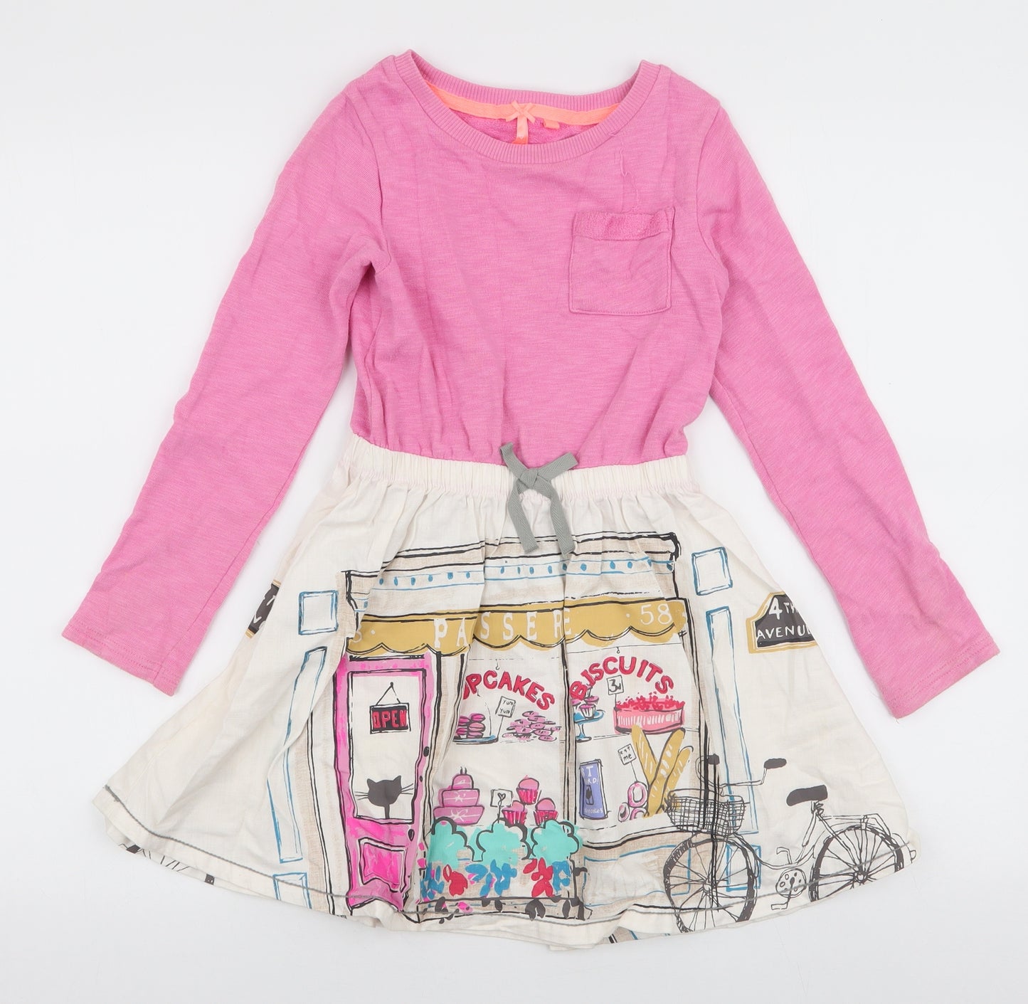 NEXT Girls Pink  Cotton Skater Dress  Size 7 Years  Round Neck Pullover