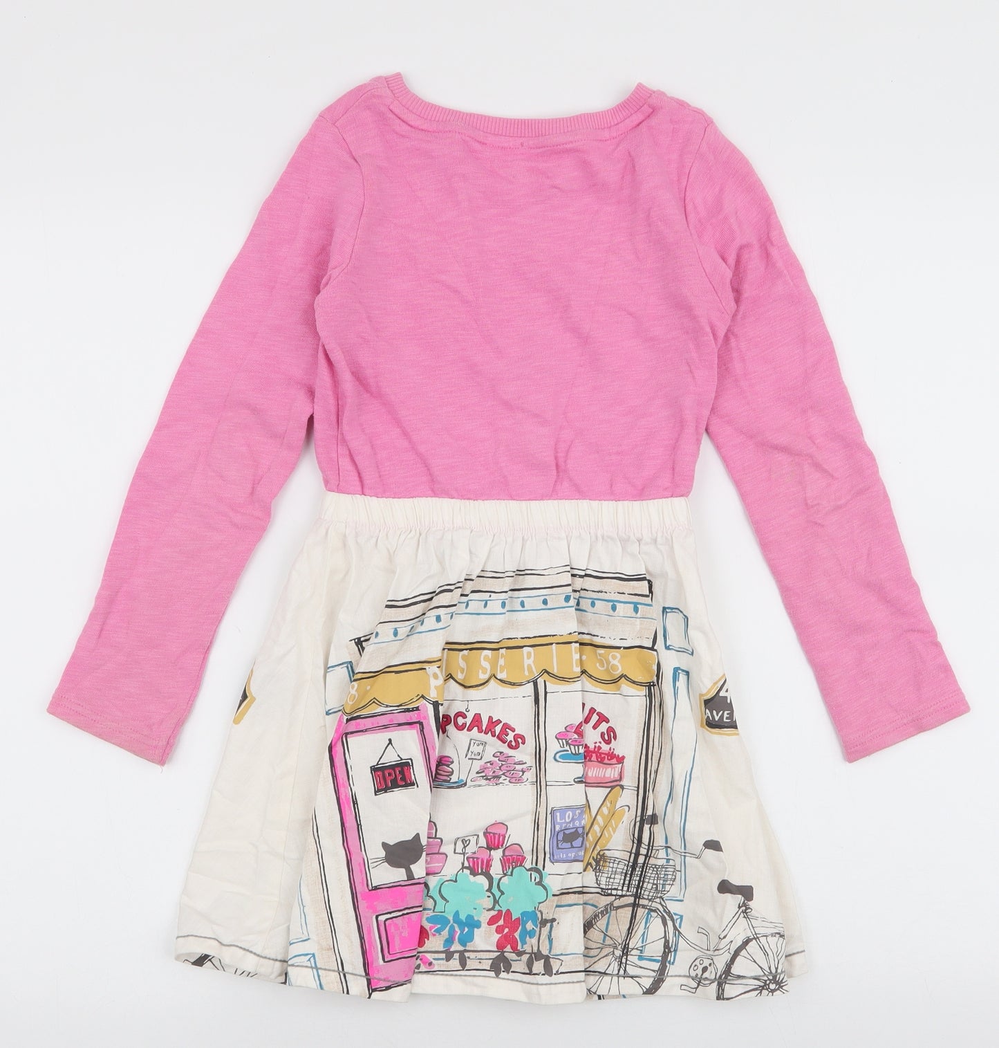 NEXT Girls Pink  Cotton Skater Dress  Size 7 Years  Round Neck Pullover