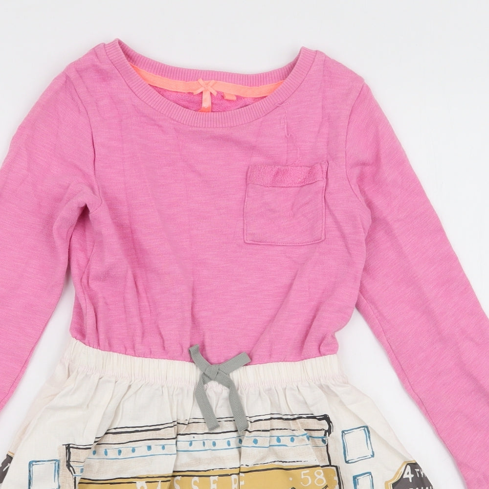 NEXT Girls Pink  Cotton Skater Dress  Size 7 Years  Round Neck Pullover