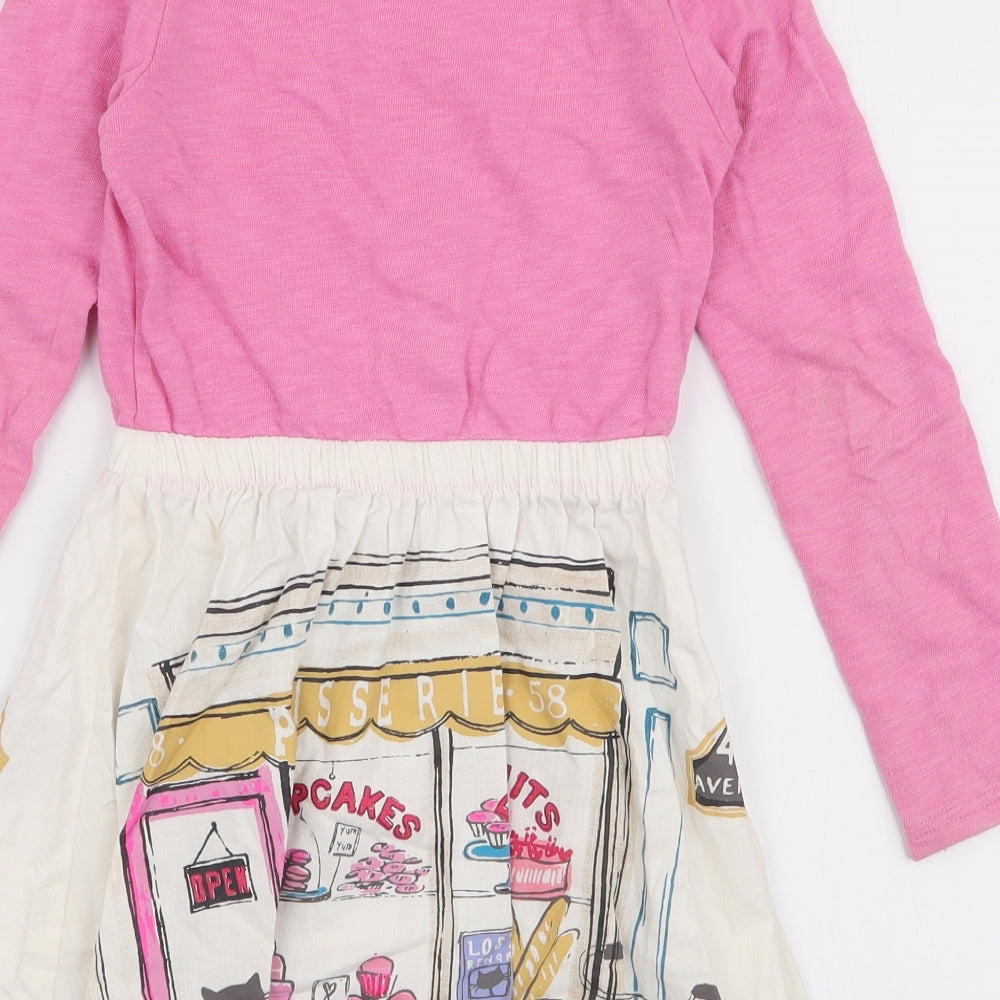 NEXT Girls Pink  Cotton Skater Dress  Size 7 Years  Round Neck Pullover