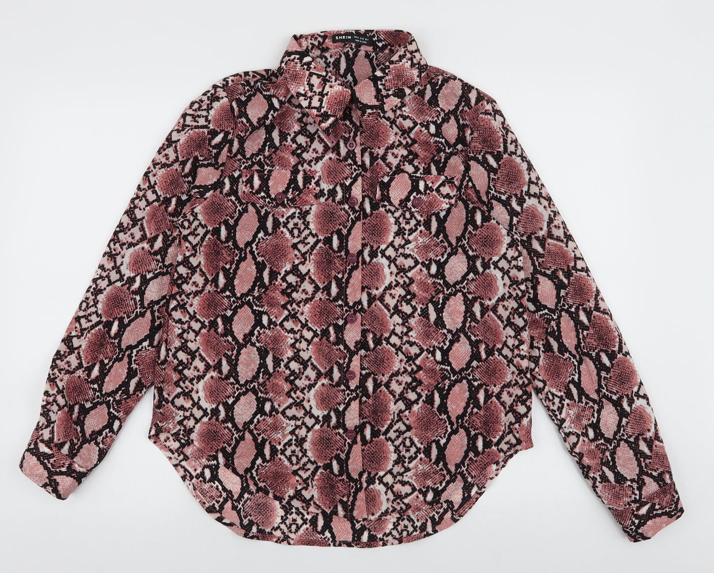 SheIn Womens Brown Animal Print Polyester Basic Button-Up Size M Collared