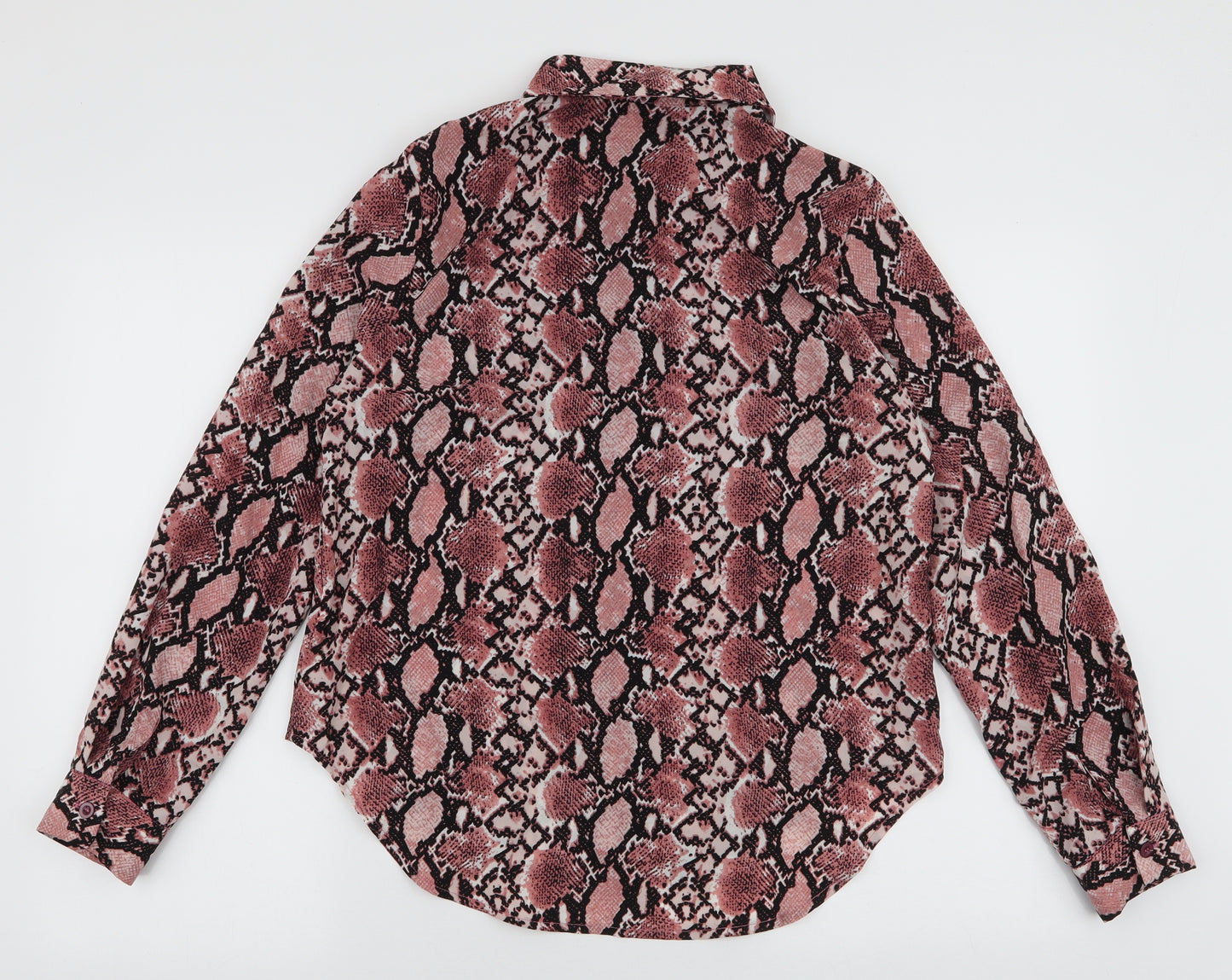 SheIn Womens Brown Animal Print Polyester Basic Button-Up Size M Collared