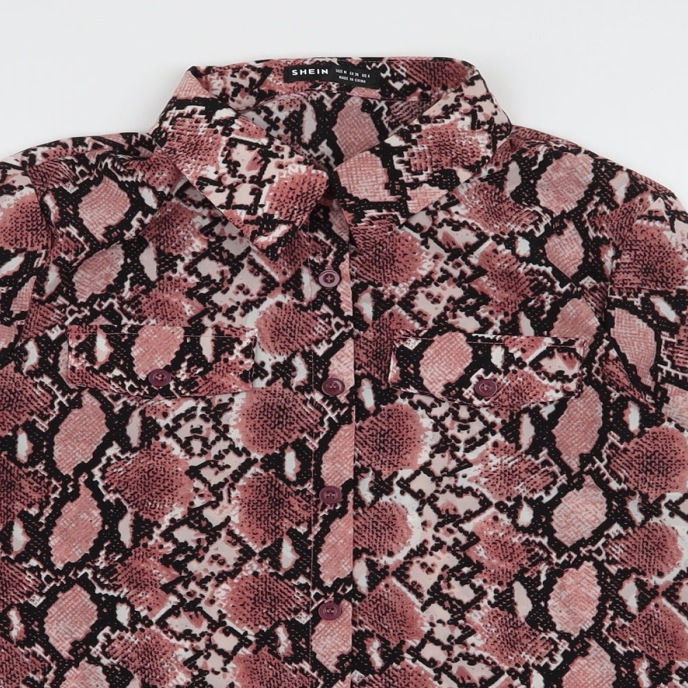SheIn Womens Brown Animal Print Polyester Basic Button-Up Size M Collared