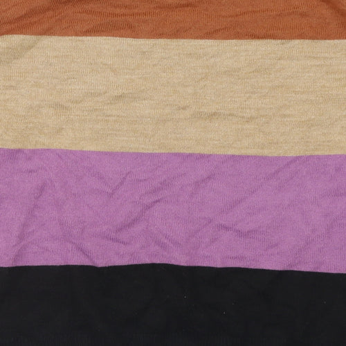 Marks and Spencer Womens Brown Crew Neck Striped Acrylic Pullover Jumper Size 10