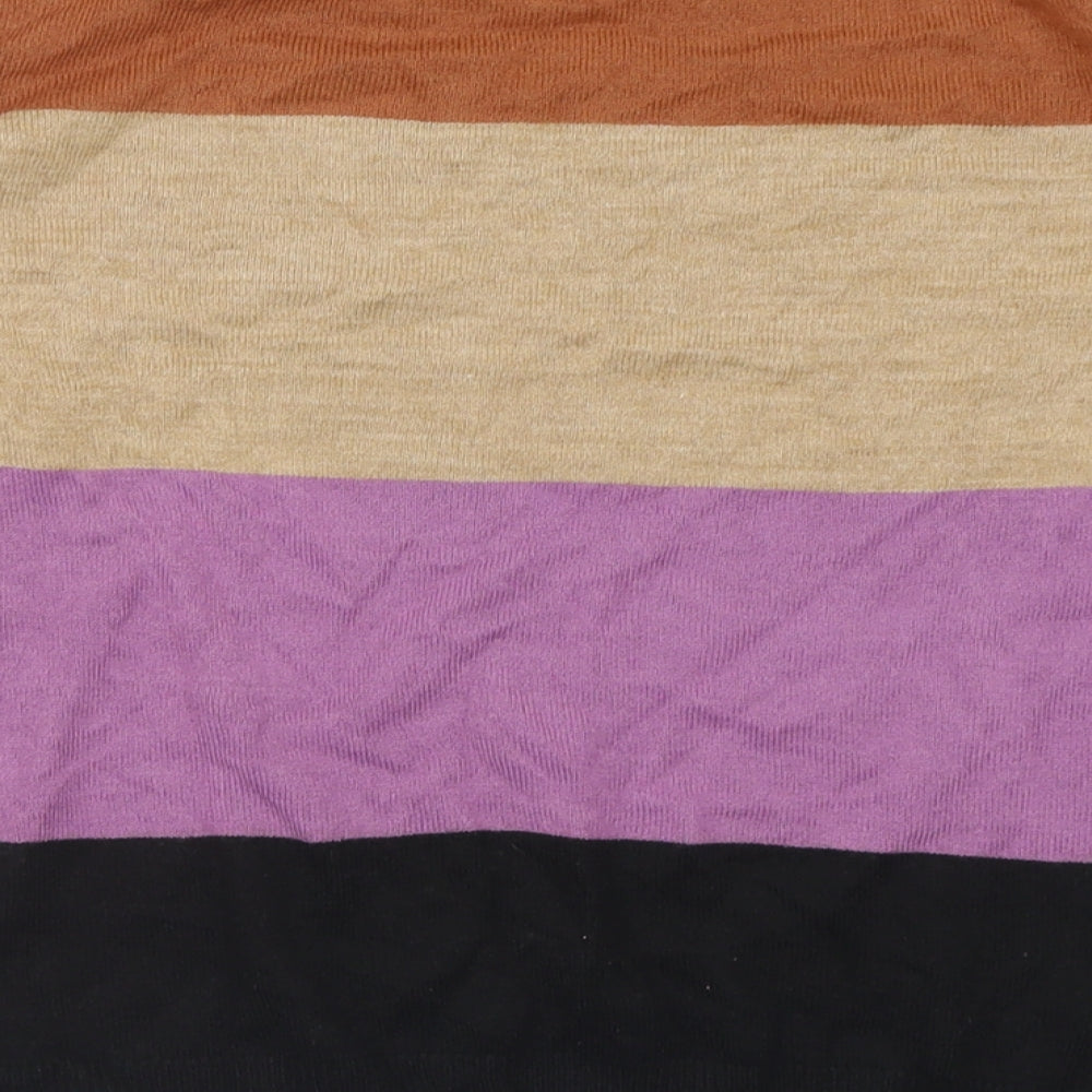 Marks and Spencer Womens Brown Crew Neck Striped Acrylic Pullover Jumper Size 10