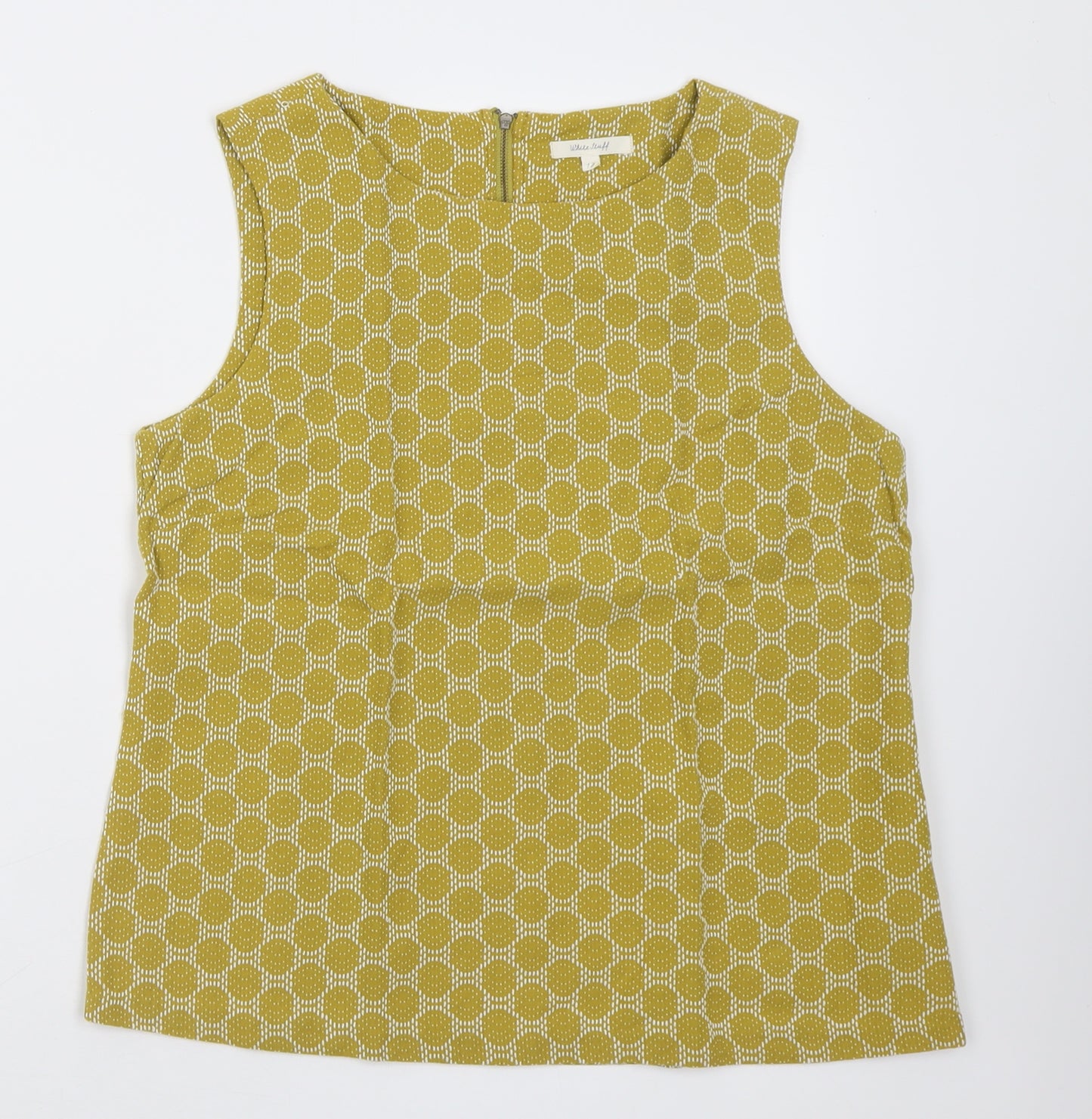 White Stuff Womens Yellow Geometric Cotton Basic Tank Size 12 Crew Neck