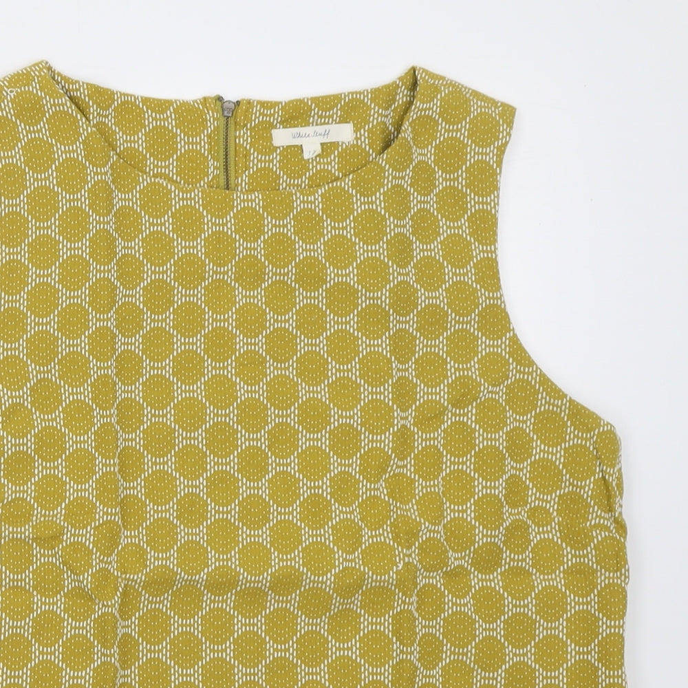 White Stuff Womens Yellow Geometric Cotton Basic Tank Size 12 Crew Neck