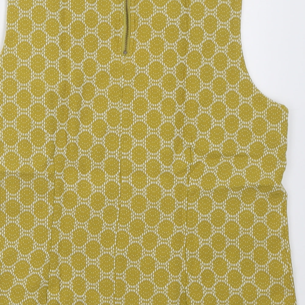 White Stuff Womens Yellow Geometric Cotton Basic Tank Size 12 Crew Neck