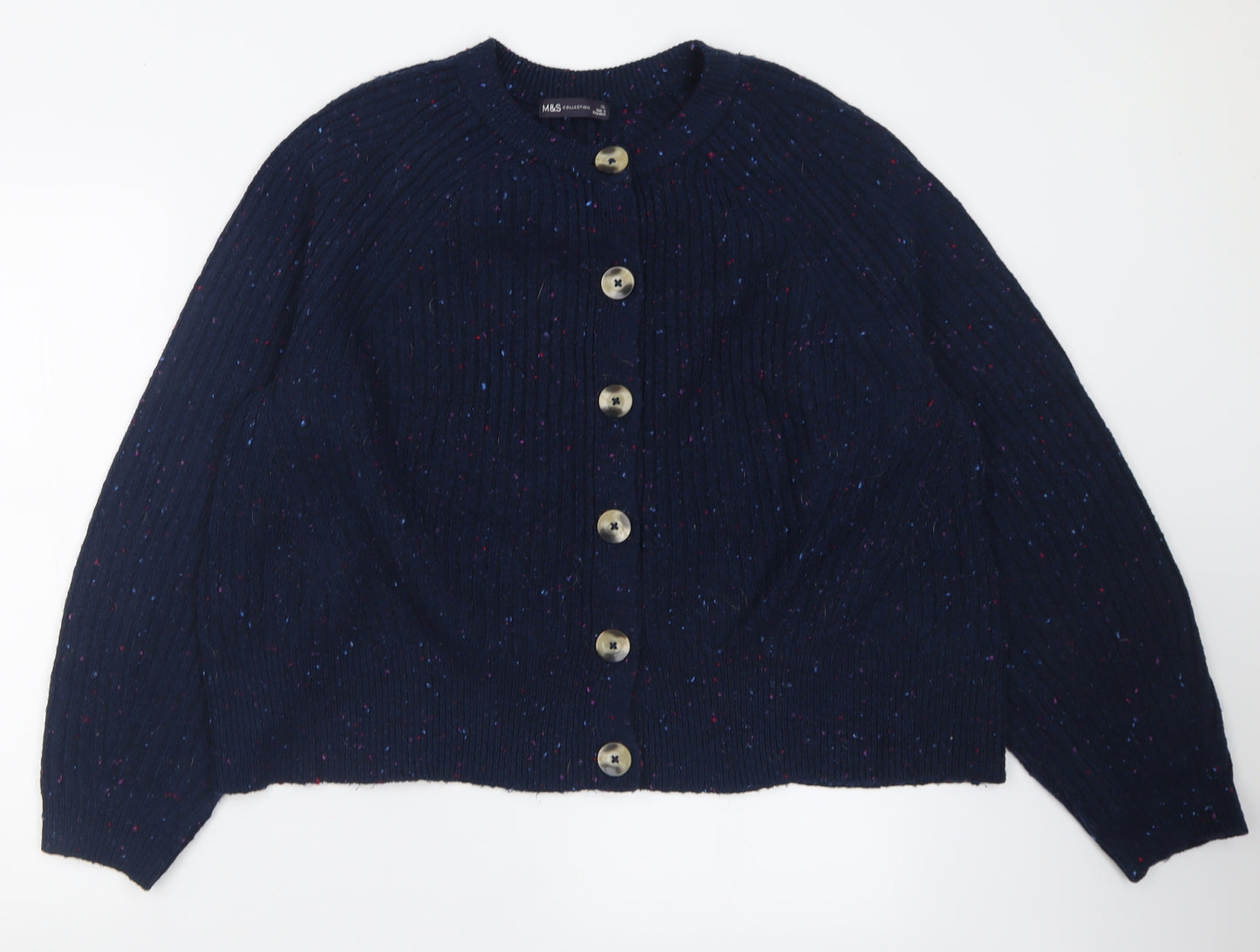 Marks and Spencer Womens Blue Crew Neck  Acrylic Cardigan Jumper Size XL