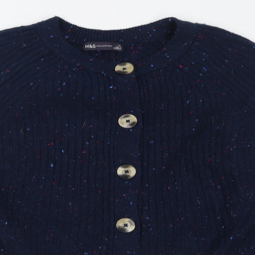 Marks and Spencer Womens Blue Crew Neck  Acrylic Cardigan Jumper Size XL
