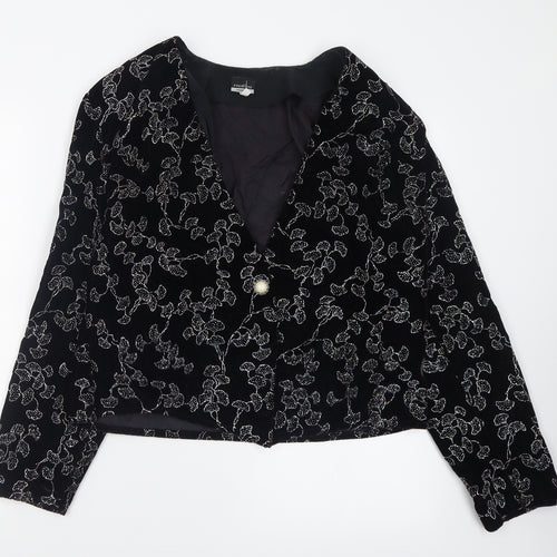 Premiere Womens Black Geometric  Jacket Blazer Size 14  Button