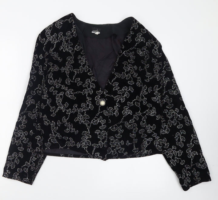 Premiere Womens Black Geometric Jacket Blazer Size 14 Button