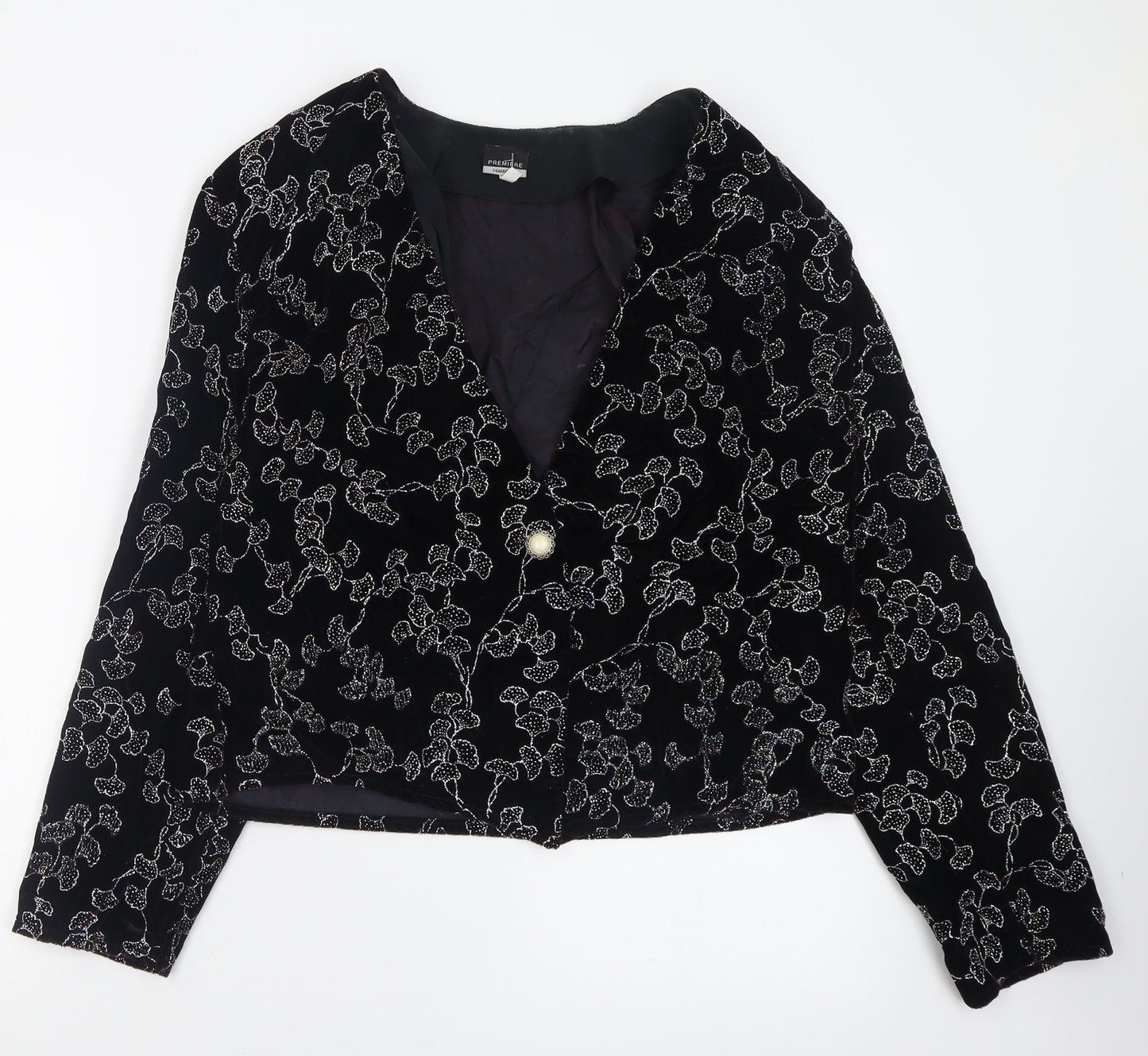 Premiere Womens Black Geometric  Jacket Blazer Size 14  Button
