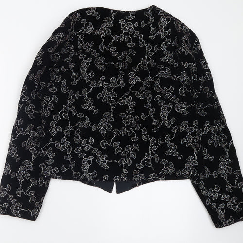 Premiere Womens Black Geometric  Jacket Blazer Size 14  Button