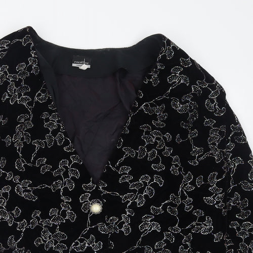 Premiere Womens Black Geometric  Jacket Blazer Size 14  Button