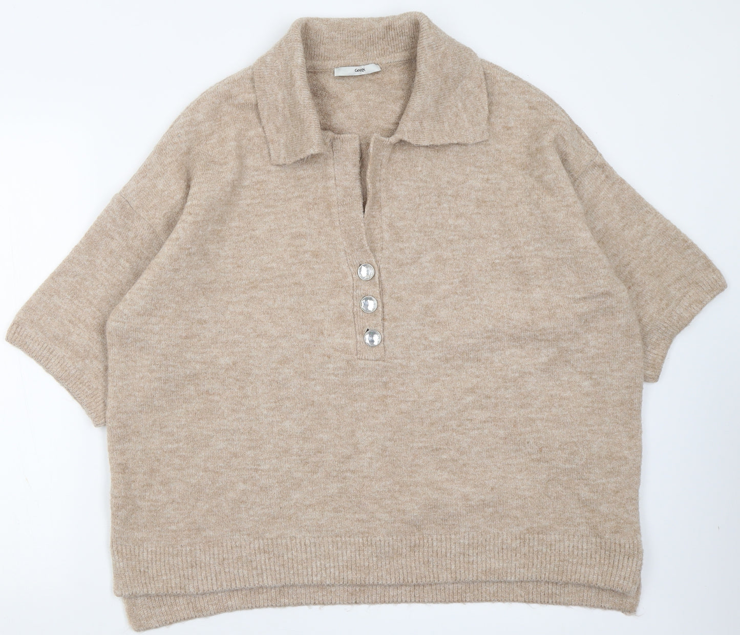 George Womens Brown V-Neck  Acrylic Pullover Jumper Size L