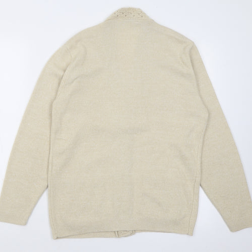 Classic Womens Beige V-Neck  Acrylic Cardigan Jumper Size M