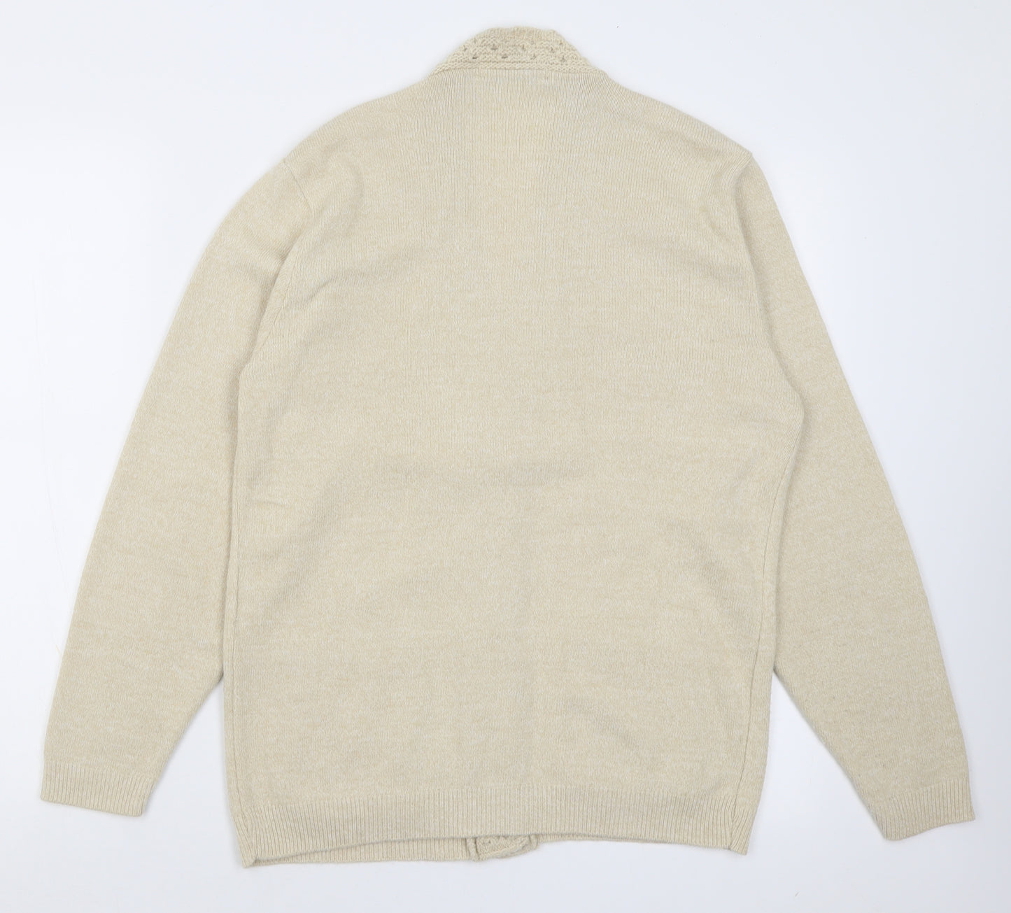 Classic Womens Beige V-Neck  Acrylic Cardigan Jumper Size M
