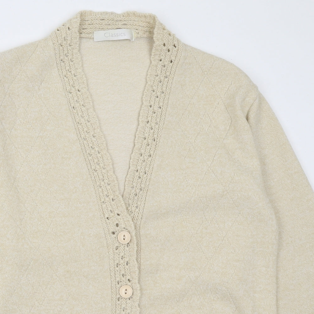 Classic Womens Beige V-Neck  Acrylic Cardigan Jumper Size M