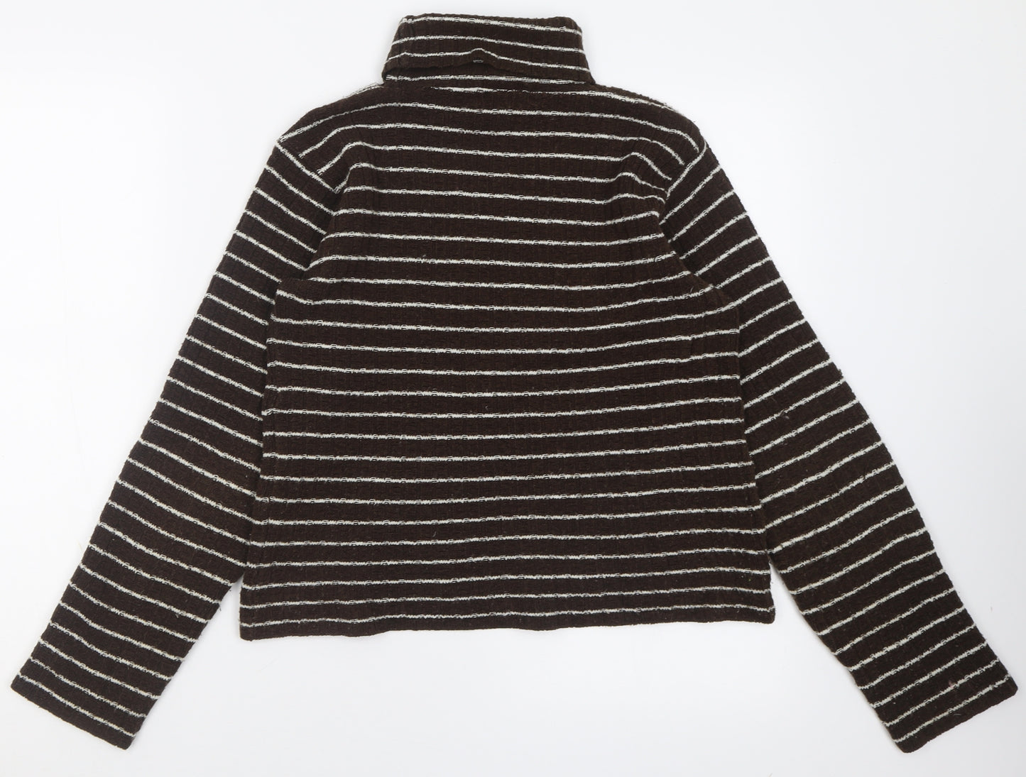 Oasis Womens Brown Roll Neck Striped Acrylic Pullover Jumper Size 14