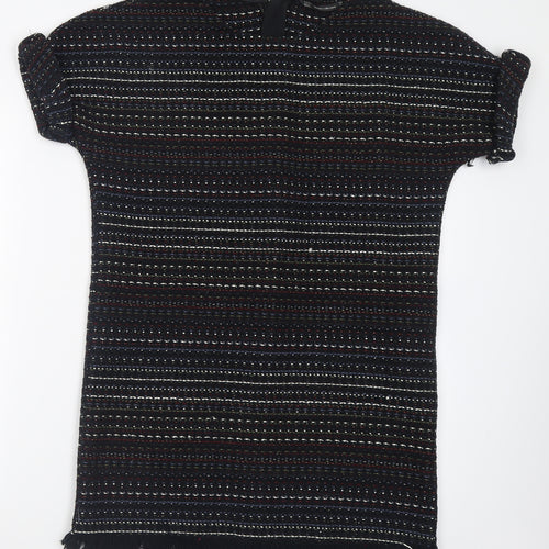 Zara Womens Multicoloured Geometric Cotton T-Shirt Dress  Size XS  Crew Neck Zip