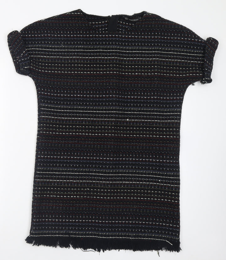 Zara Womens Multicoloured Geometric Cotton T-Shirt Dress  Size XS  Crew Neck Zip