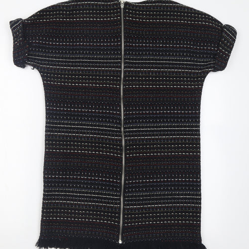 Zara Womens Multicoloured Geometric Cotton T-Shirt Dress  Size XS  Crew Neck Zip