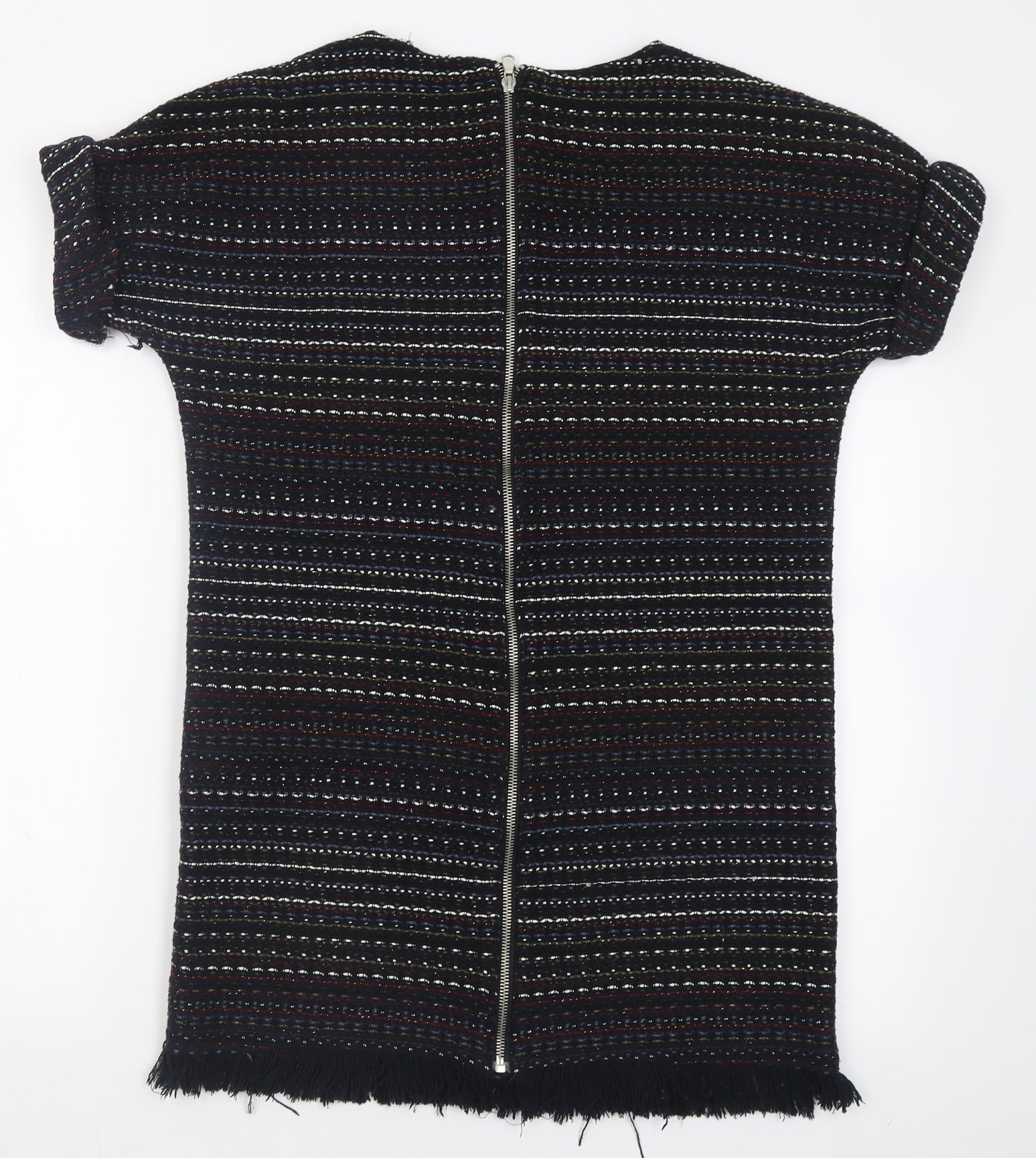 Zara Womens Multicoloured Geometric Cotton T-Shirt Dress  Size XS  Crew Neck Zip