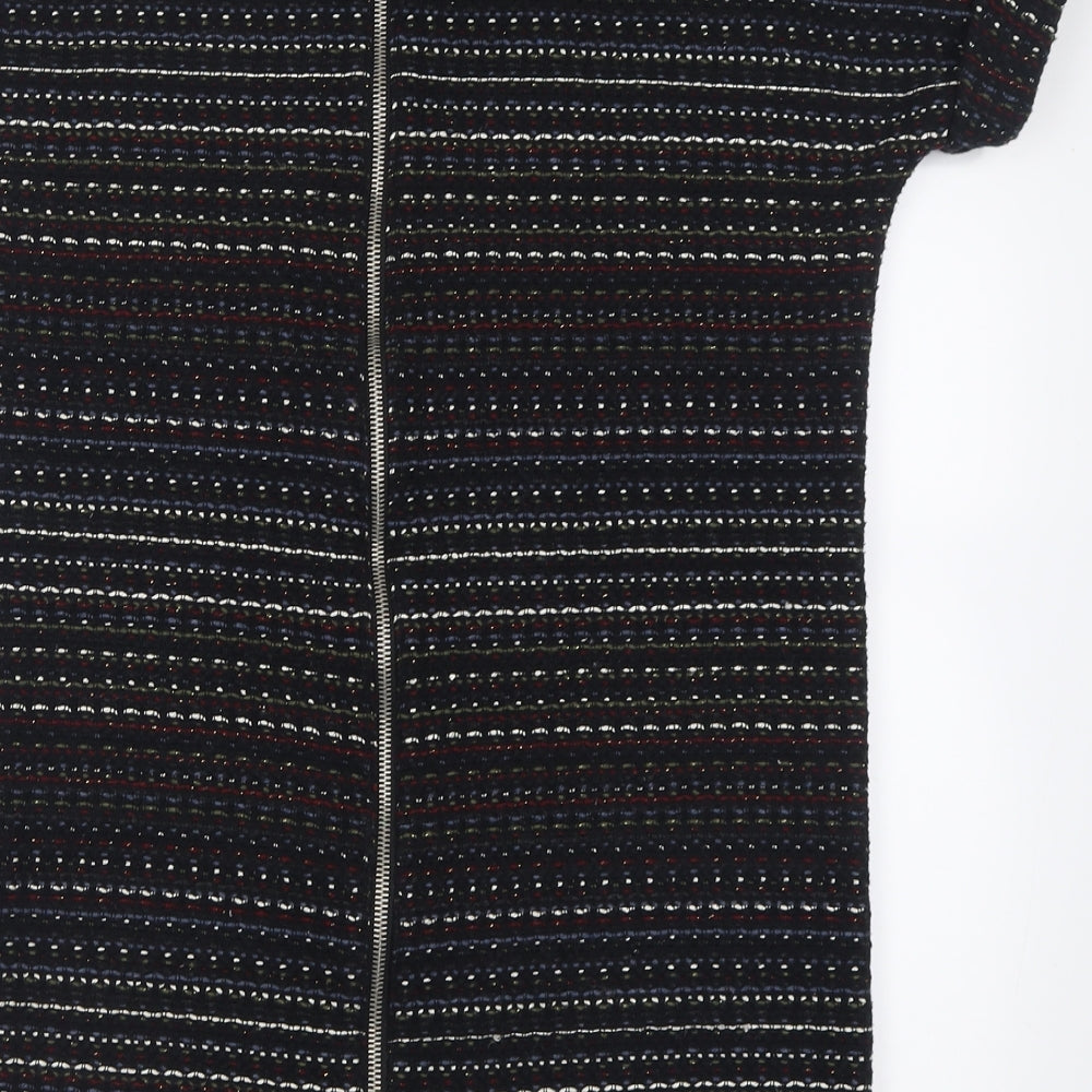 Zara Womens Multicoloured Geometric Cotton T-Shirt Dress  Size XS  Crew Neck Zip