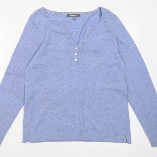 Laura Ashley Womens Blue V-Neck  Viscose Pullover Jumper Size 12