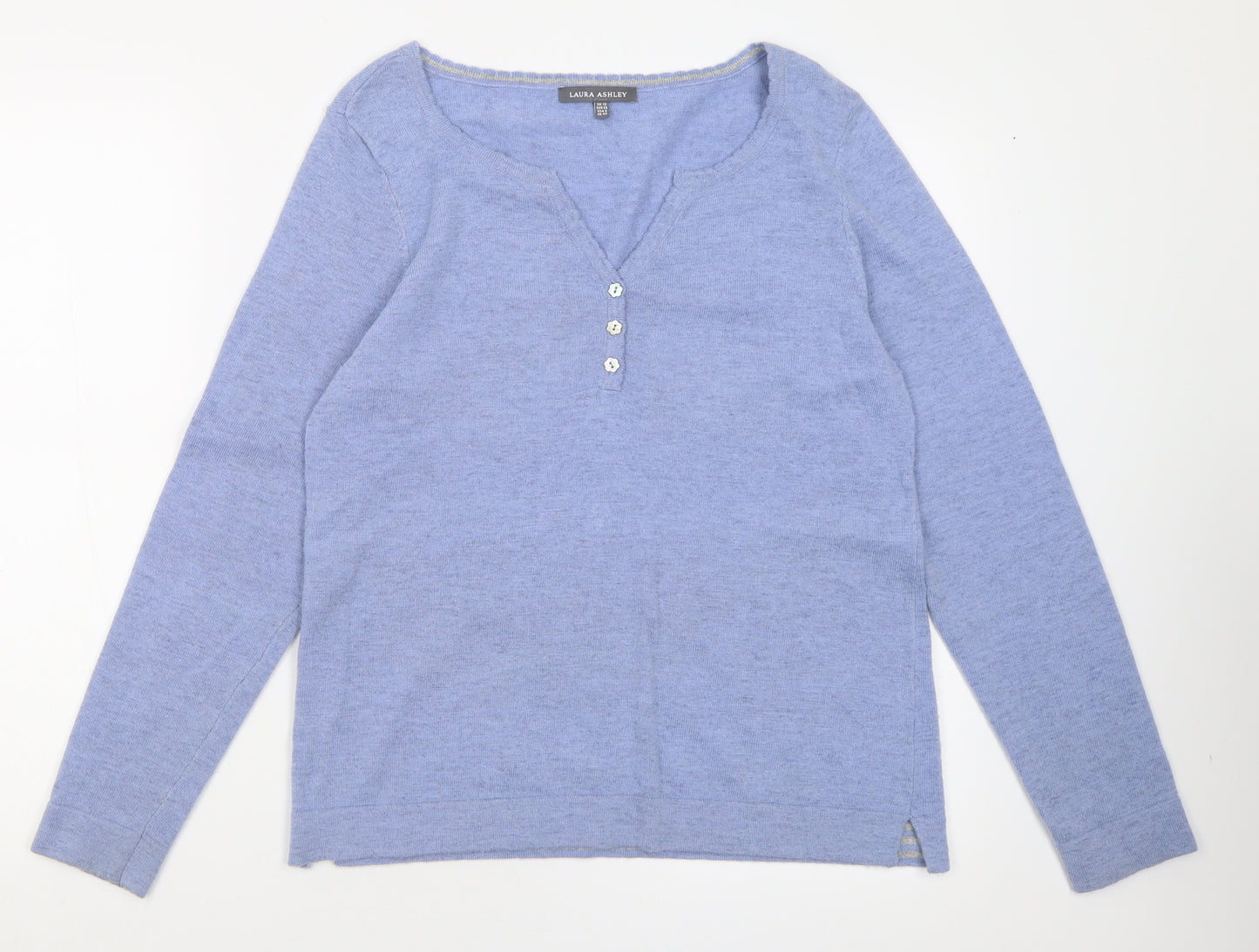 Laura Ashley Womens Blue V-Neck  Viscose Pullover Jumper Size 12